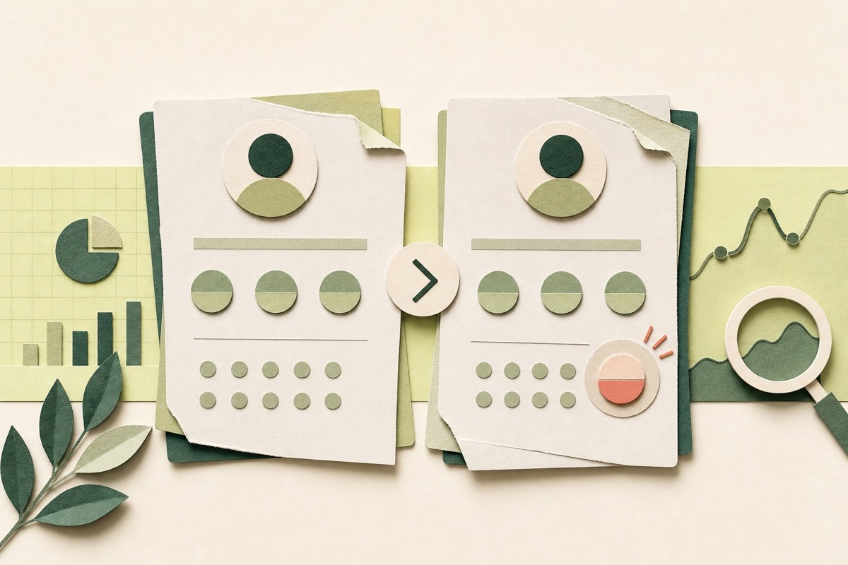 Paper-cut illustration comparing two public follower snapshots and audience signals