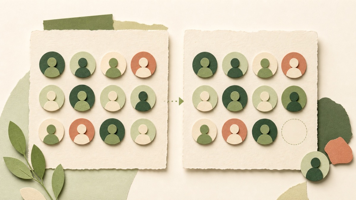 Paper-cut comparison showing one profile missing from a later follower snapshot